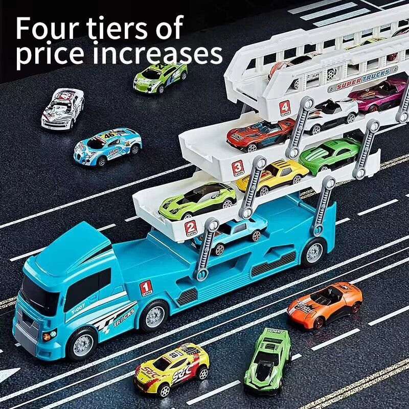 Pop-up container-style truck engineering vehicle, racing toy, children's toy push-pull vehicle equipped with 6 alloy wheels, Chi