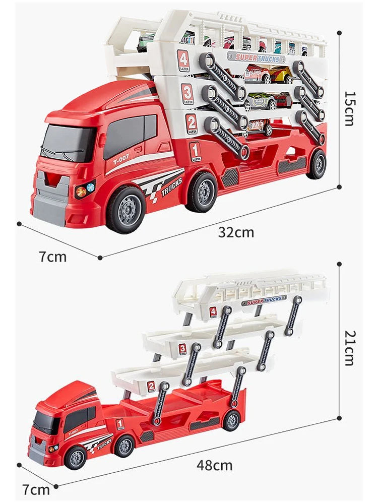Pop-up container-style truck engineering vehicle, racing toy, children's toy push-pull vehicle equipped with 6 alloy wheels, Chi