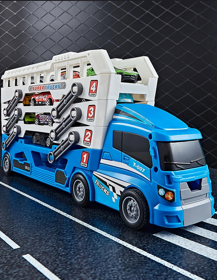 Pop-up container-style truck engineering vehicle, racing toy, children's toy push-pull vehicle equipped with 6 alloy wheels, Chi