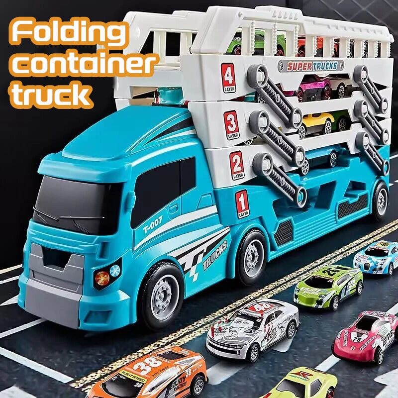 Pop-up container-style truck engineering vehicle, racing toy, children's toy push-pull vehicle equipped with 6 alloy wheels, Chi