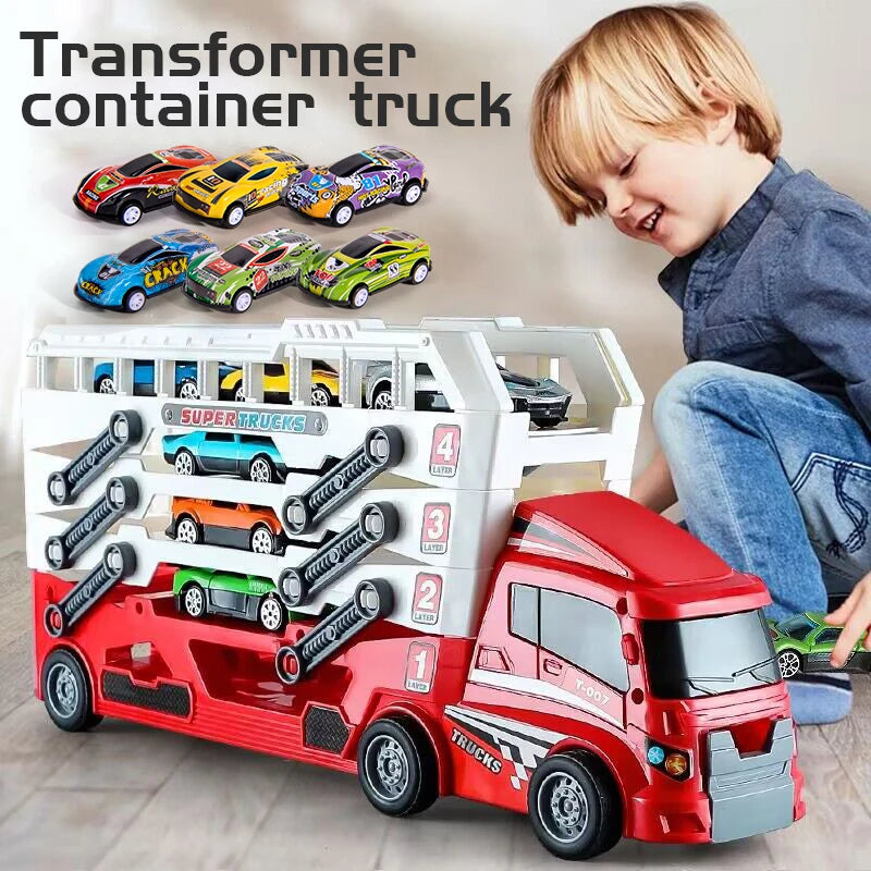Pop-up container-style truck engineering vehicle, racing toy, children's toy push-pull vehicle equipped with 6 alloy wheels, Chi